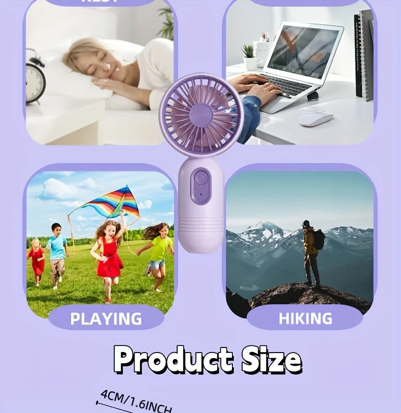 Mini ventilador portátil, pequeño ventilador de mano, carga USB, ventilador de mano de 3 velocidades adecuado para oficina, viajes al aire libre y camping