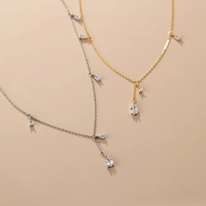 Nuevo collar de gota de plata de ley 925 con colgante de circón brillante, cadena de clavícula con borla, joyería de boda, regalo de dama de honor