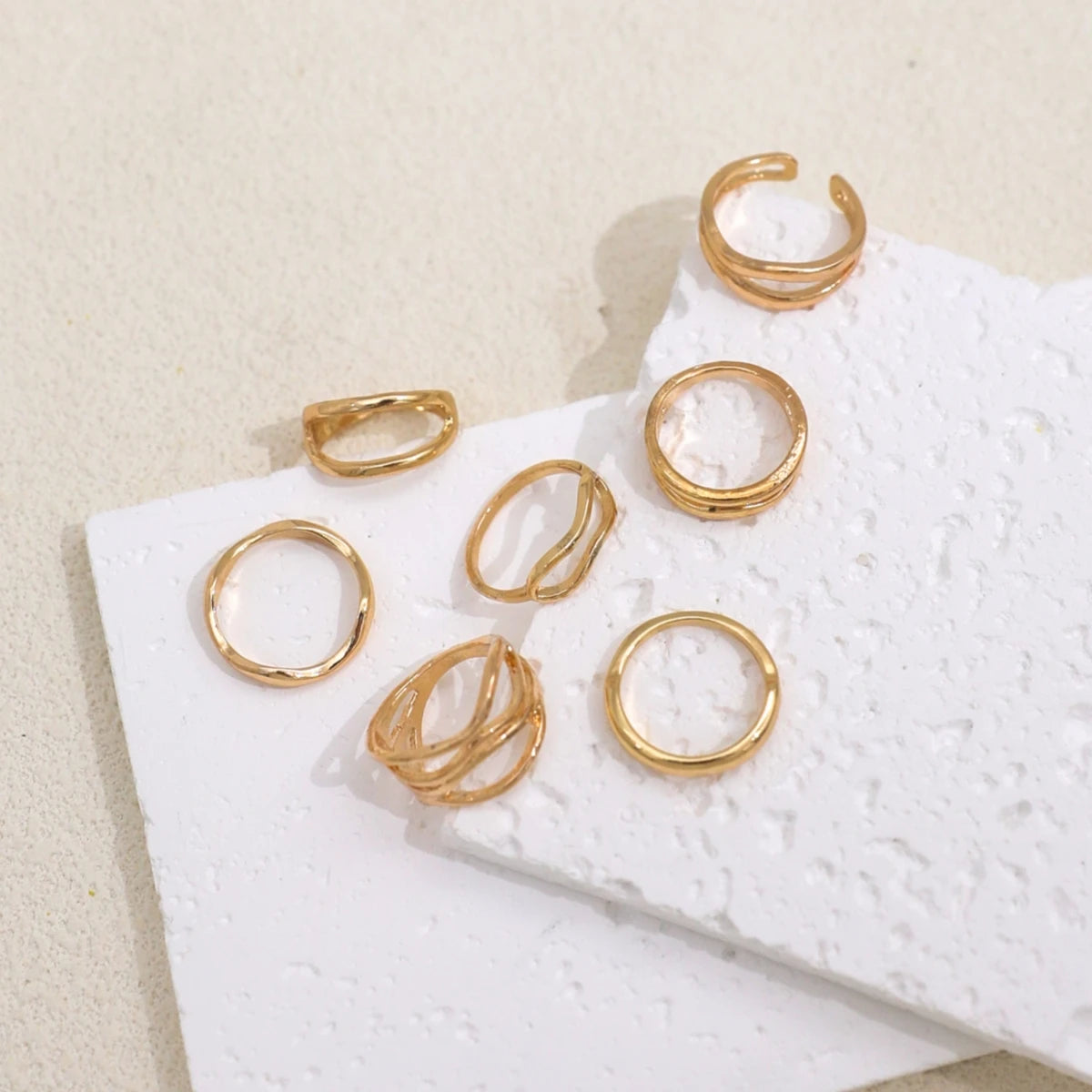 7 unids/set de anillos gruesos de Metal de Color dorado para mujer, anillos cruzados minimalistas, anillo minimalista apilable apilado judío para mujer