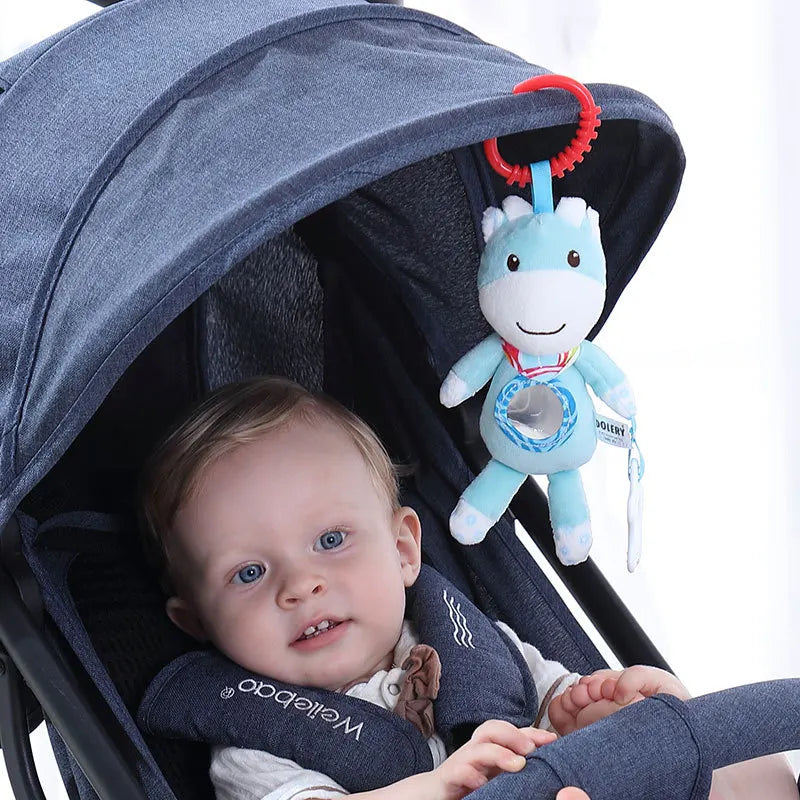 Sonajeros colgantes sensoriales para bebé, juguete de aprendizaje suave, cochecito de animales de peluche, cama de coche infantil, cuna con mordedor para bebés y niños pequeños