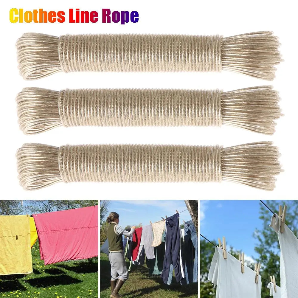 Cuerda de Tender Ropa de Alta Calidad con Revestimiento Plástico, Acero Resistente, 20m, Correa de Almacenamiento para Secado de Ropa