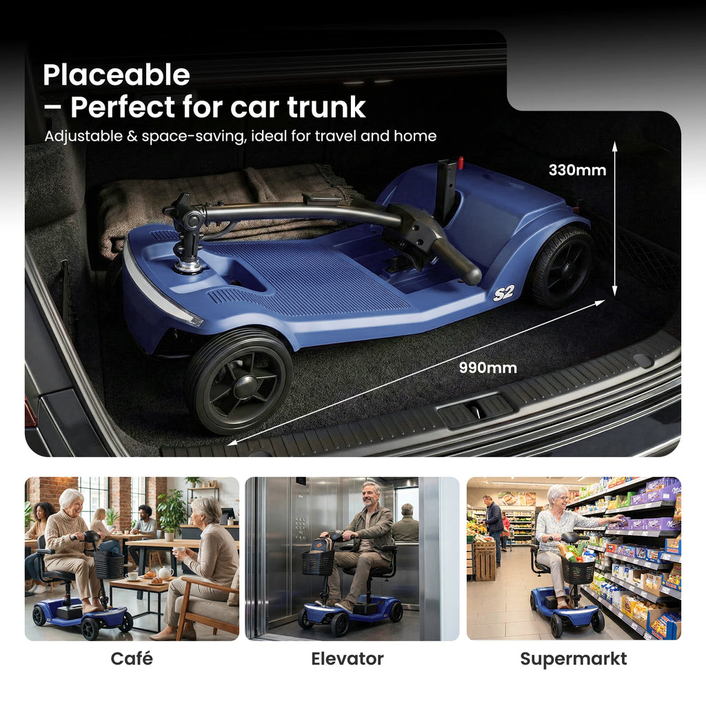 SWEETRICH S2 Scooter Eléctrico Plegable y Ajustable de Cuatro Ruedas y 250W con Freno Electromagnético para Personas Mayores y con Discapacidad
