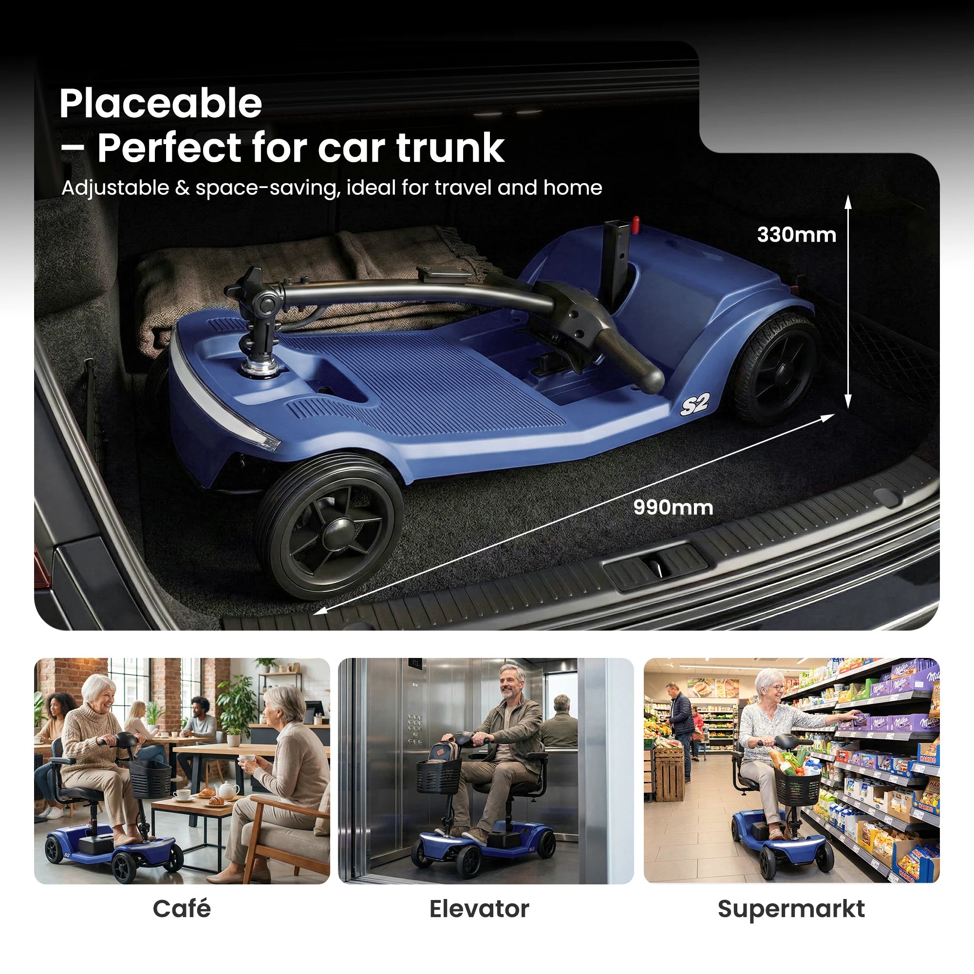 SWEETRICH S2 Scooter Eléctrico Plegable y Ajustable de Cuatro Ruedas y 250W con Freno Electromagnético para Personas Mayores y con Discapacidad