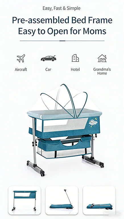 Cuna portátil 3 en 1, moisés multifuncional, cochecito plegable y ajustable, cuna acoplable, cama acoplable para bebé