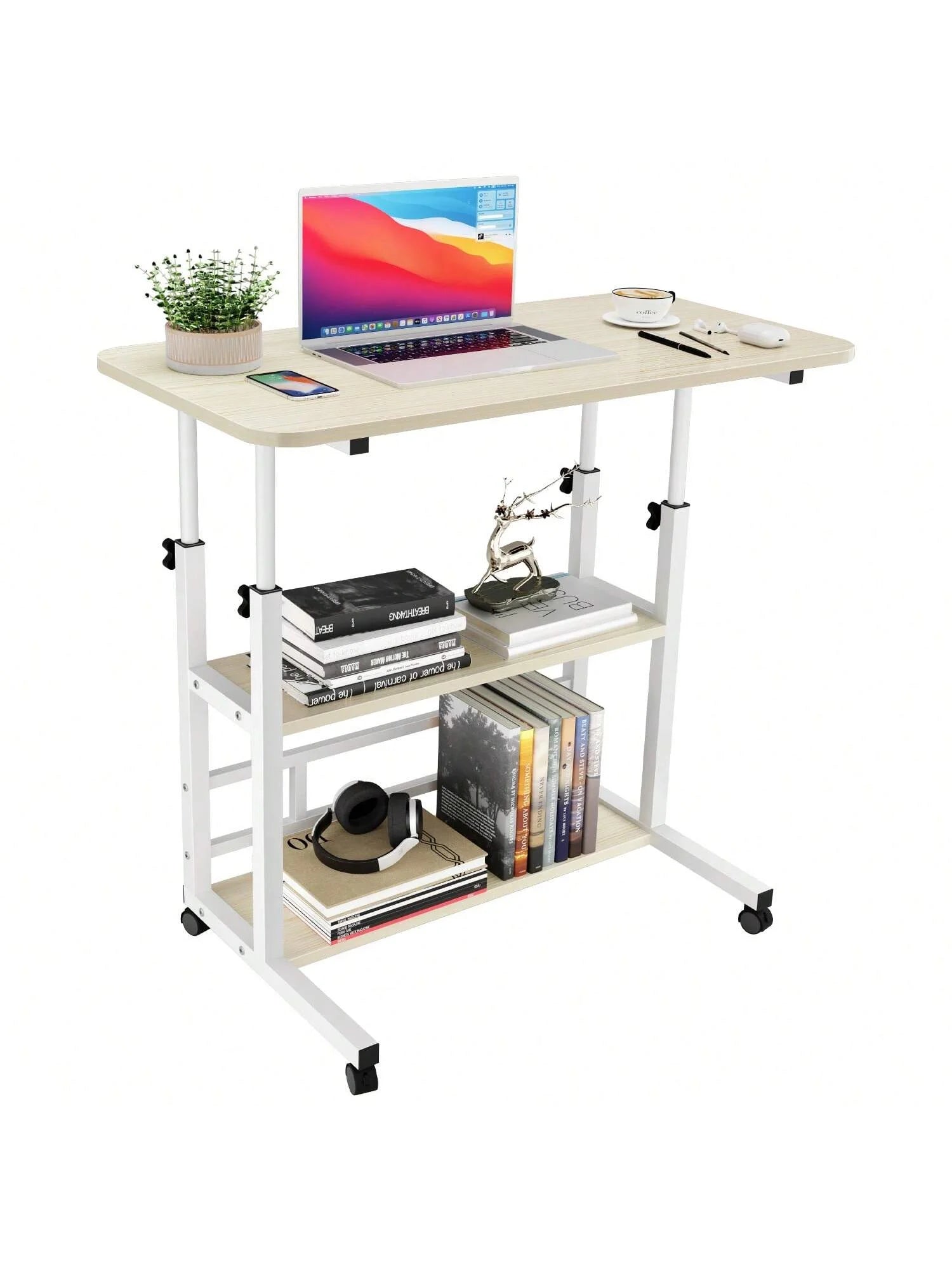 ECHIGOYA Escritorio Portátil, Mesa para Laptop, Escritorio de Computadora con Repisas, Escritorio de Pie Altura Ajustable con Ruedas, Mesa para Cama de Hospital, Home Office, 60cm*40cm