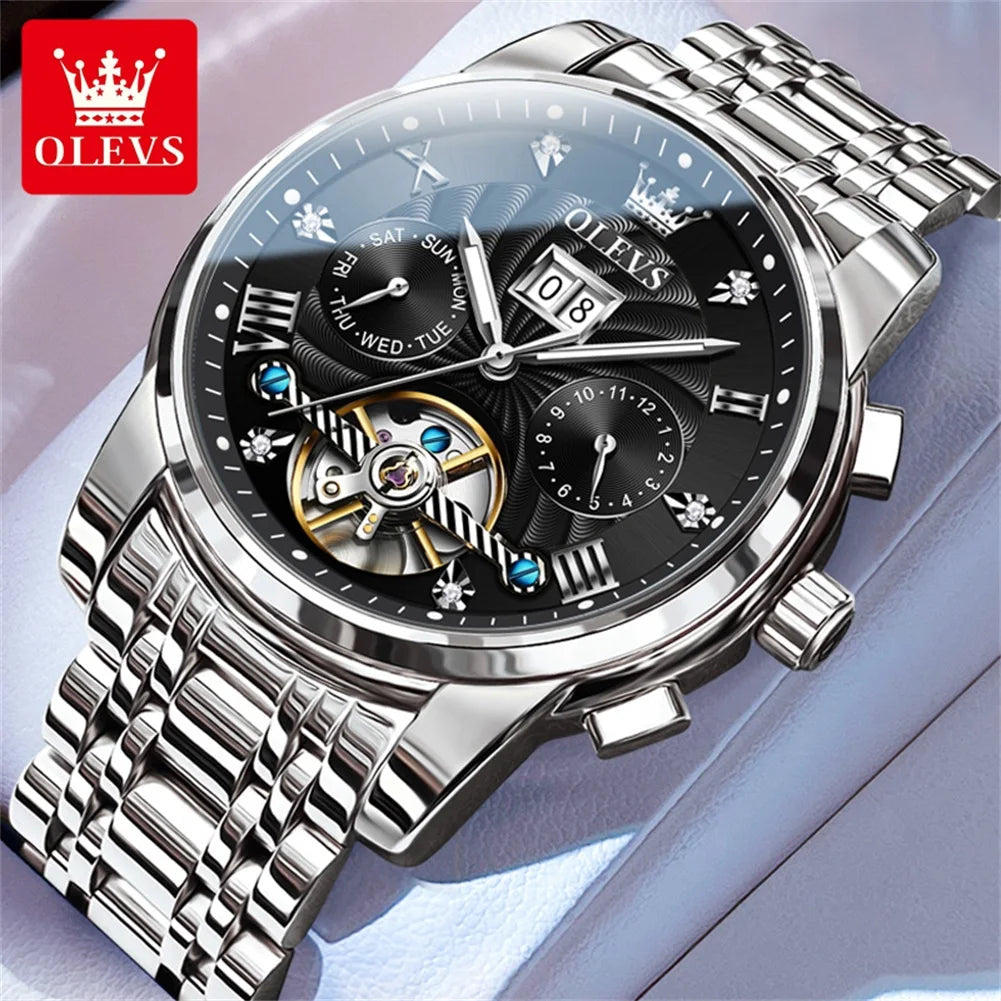OLEVS 9910 Reloj para hombre Tourbillon de lujo Original Reloj mecánico automático Reloj luminoso resistente al agua con fecha y día con caja Reloj