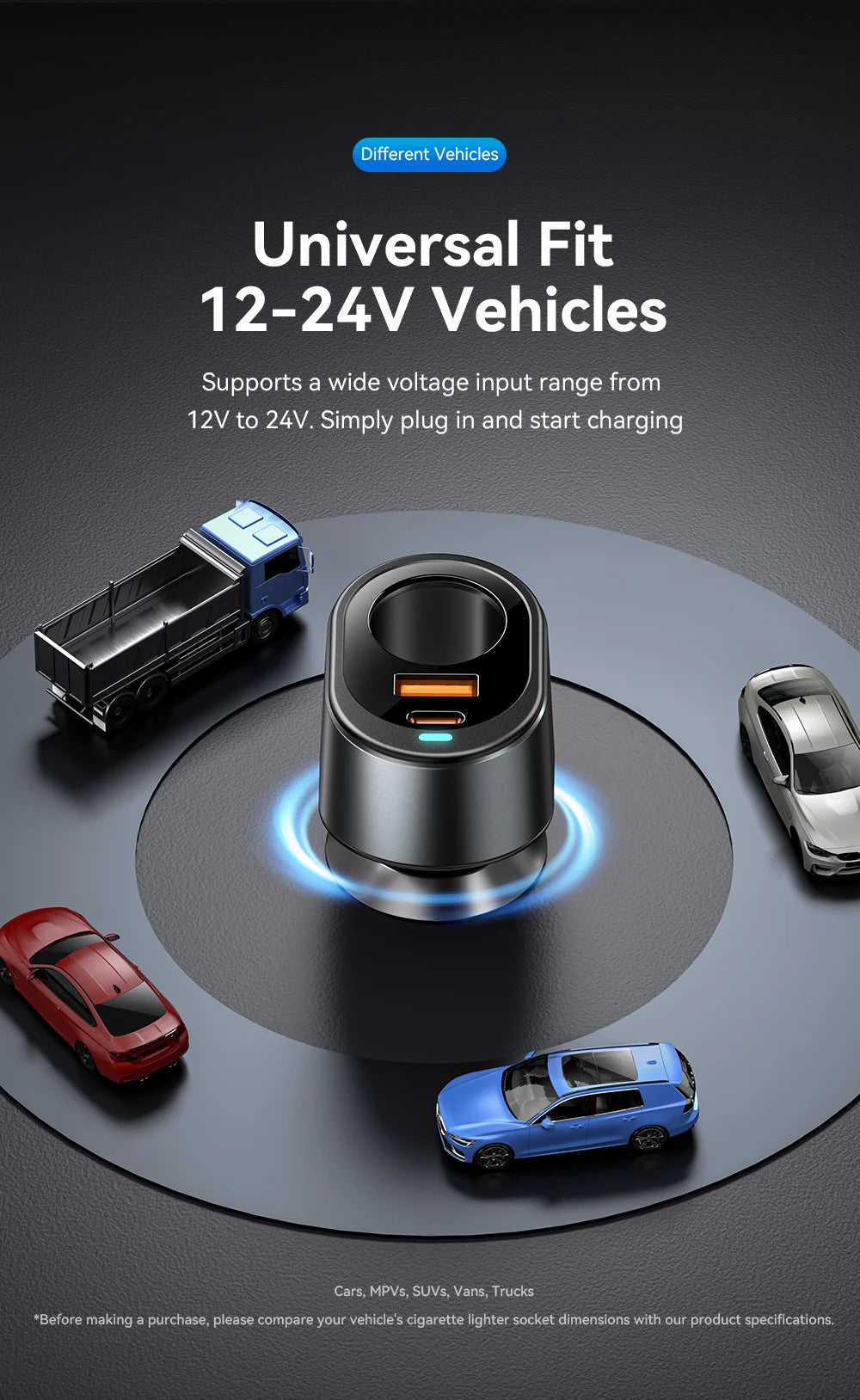 Essager 120W USB C cargador de coche con puerto de encendedor de cigarrillos de coche de 85W adaptador de cargador de coche rápido para iPhone 15 MacBook Xiaomi Laptop