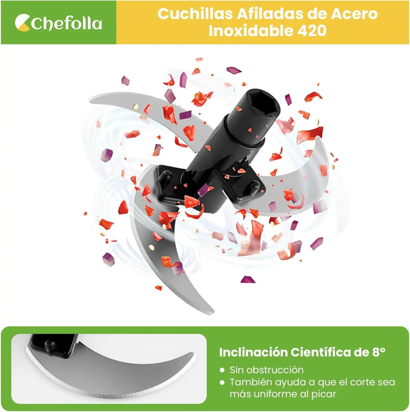 Picador y Rebanador Manual de Verduras con Cuchilla 100% de Acero Inoxidable, Picador de Cebolla Portátil de Cocina de 900 ml