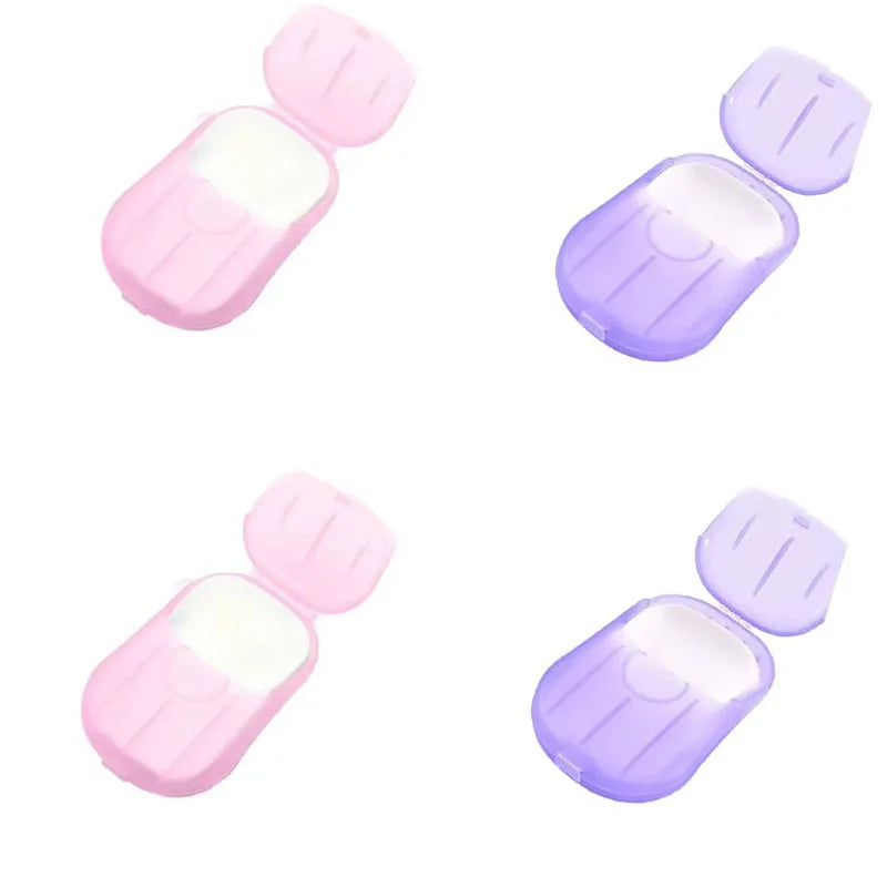 1/4 Caja de Hojas de Jabón Desechables para Viaje, Hojas de Jabón de Papel Mini Amigables con la Piel, Jabón Portátil en Rodajas con Caja para Lavado de Manos
