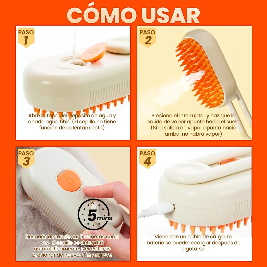 Peine para perros Cepillo de masaje con pulverizador para perros y gatos, cepillo de vapor 3 en 1 con un botón, plegable, giratorio, flotante, para depilación