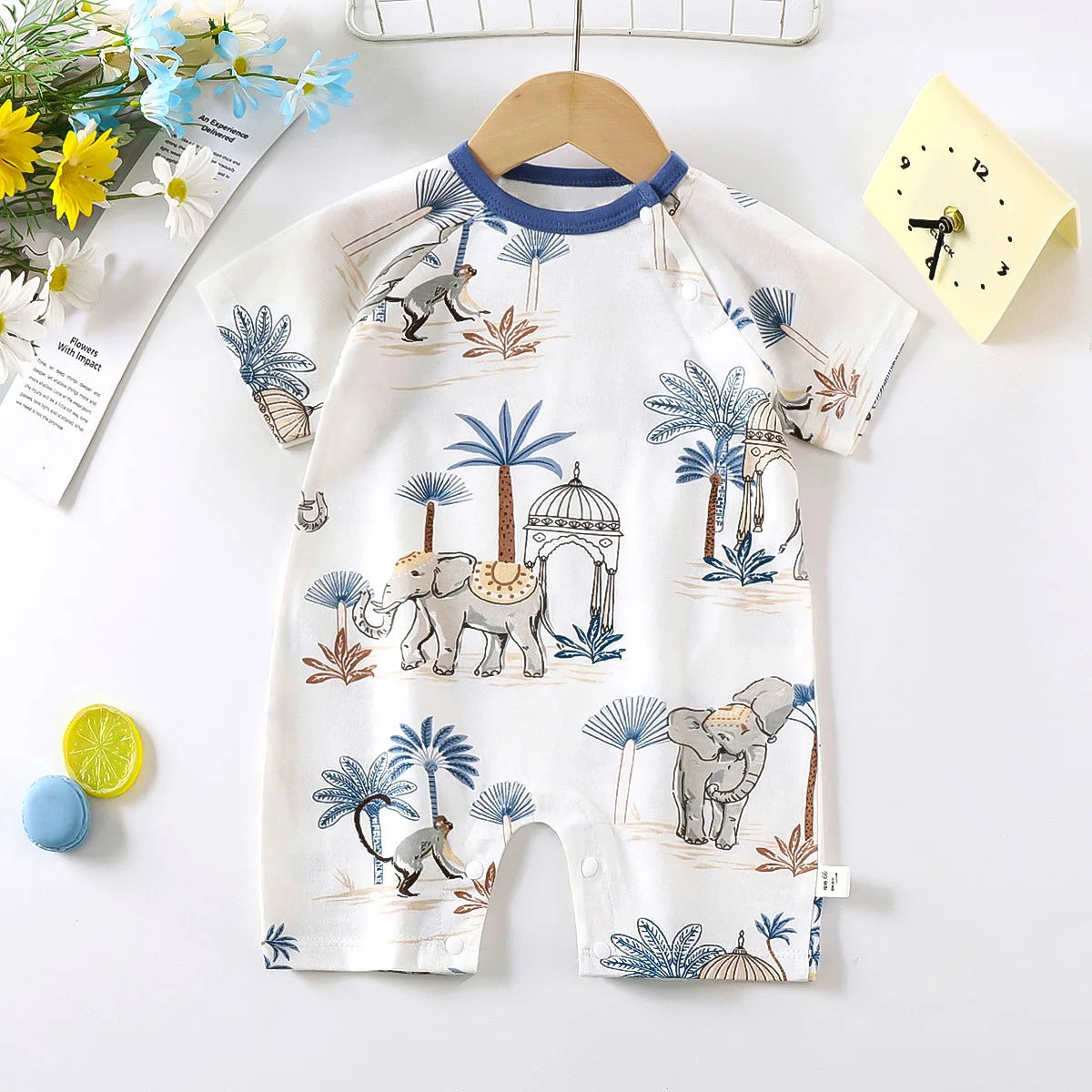 Monos de dibujos animados para bebé, mono de algodón transpirable de verano de manga corta para recién nacidos, niños y niñas, ropa para gatear