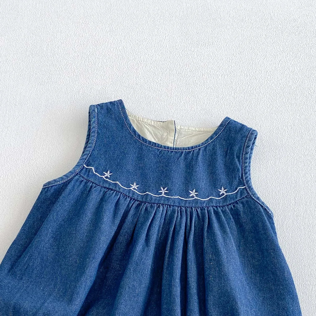 Mono vaquero sin mangas para bebés y niñas con bordado de estrellas, mono informal para uso diario y sesiones de fotos