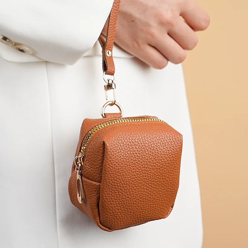 Nueva Mini Bolsa de Monedas para Mujer, Portátil, para Guardar Lápiz Labial, Monedero de Cuero PU de Moda, con Correa Antipérdida, Bolsa para Llaves, Tarjetero Pequeño