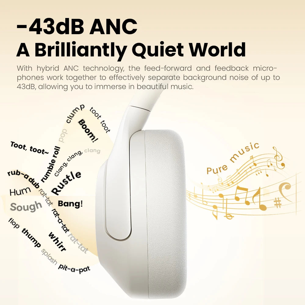 HAYLOU S30 ANC auriculares inalámbricos Bluetooth 5,4 auriculares de alta resolución 43dB auriculares adaptables con cancelación de ruido controlador de 40mm 80H