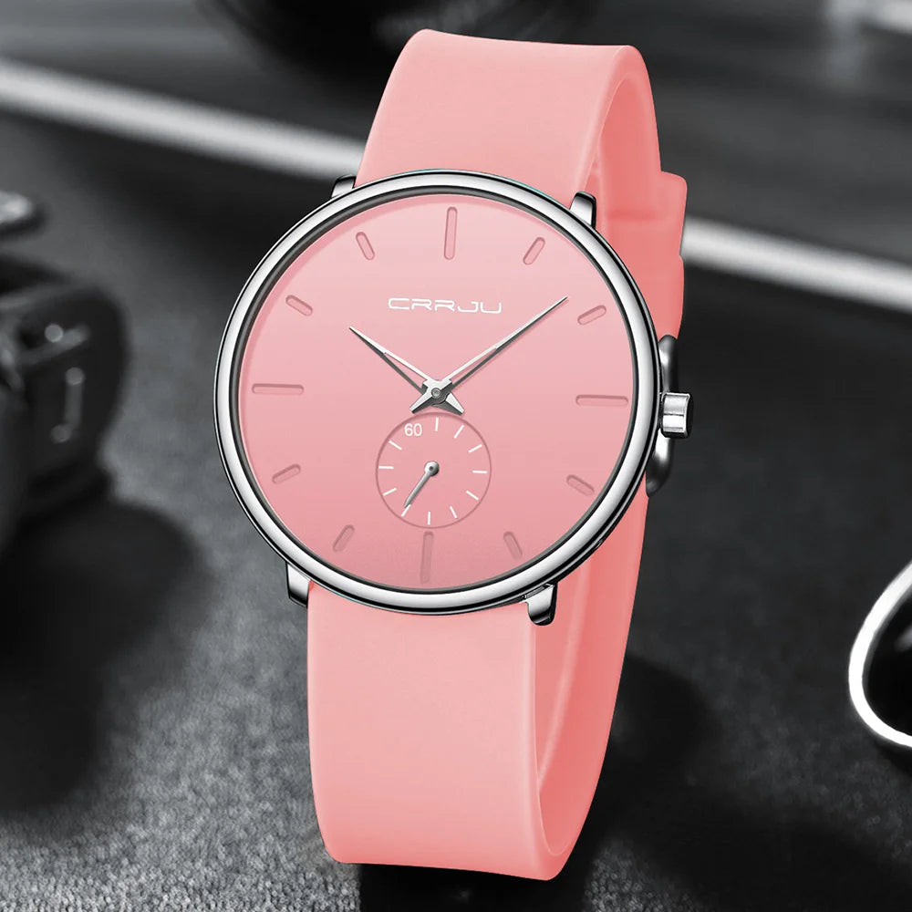 CRRJU-Conjunto de relojes de silicona informales para hombre y mujer, relojes de pulsera de cuarzo con esfera Simple, reloj de vestir para mujer