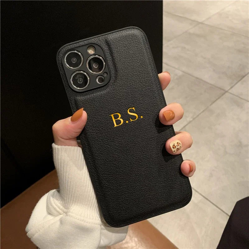 Funda Personalizada para iPhone 17 Pro Max 16 15 14 Plus 13 12 11 17Air, de Cuero PU de Lujo, con Iniciales y Nombre Personalizados, para Regalo