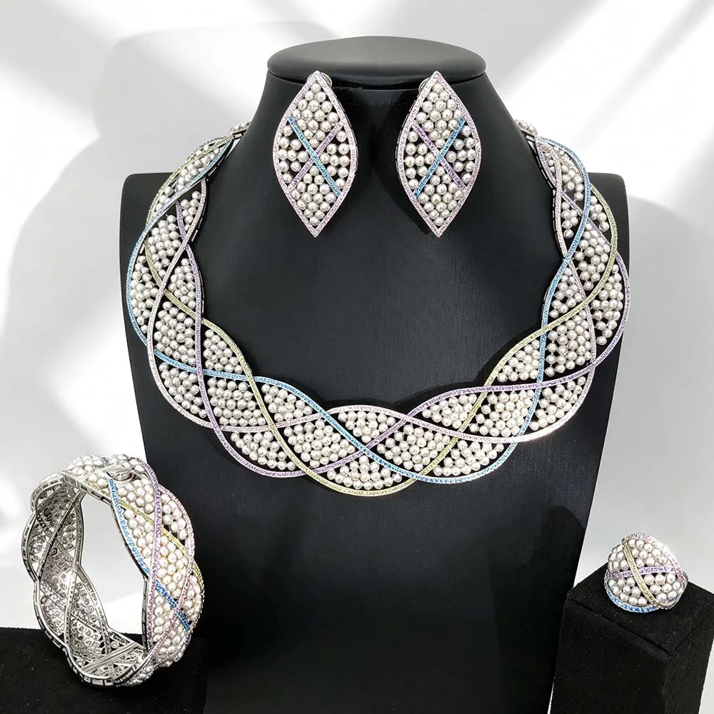 Conjunto de joyería africana de 4 piezas para mujer, para fiesta de boda, circonia cúbica, moderno, romántico, Missvikki, lujo, Dubái, nupcial