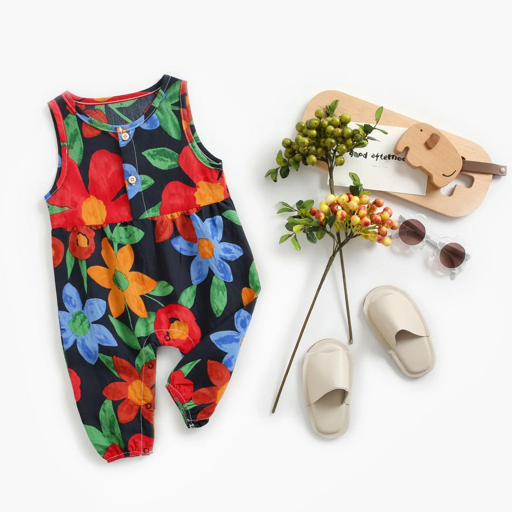 Sanlutoz Monos estampados para bebés y niñas, sin mangas, con estampado floral de verano