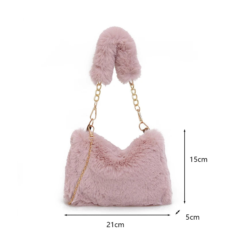 Bolso de mano de piel sintética de felpa para otoño e invierno, bandolera pequeña con cadena cuadrada, bolso de compras cálido y esponjoso a la moda
