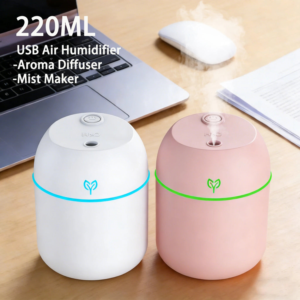 Humidificador de aire de 220ML, difusor de aroma de niebla fría, luz LED nocturna, protección contra apagado, Humidificador USB para el hogar y la Oficina