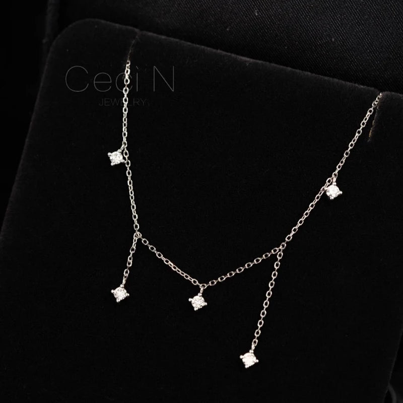 Collar con dijes de estrella de circón de Plata de Ley 925 para mujer, gargantilla elegante de lujo chapada en oro de 18k, collar con cadena O, joyería de boda