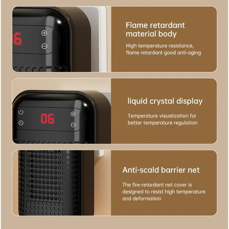Calentador de Pared Enchufable, Calentador Eléctrico Portátil para el Hogar, Pequeños Ventiladores de Calefacción para Baño, Calentador Doméstico con Control Remoto