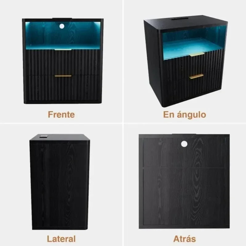Mesita de noche para dormitorio, sala de estar, mesita de noche LED regulable, cajón moderno, mesita de noche de madera, muebles