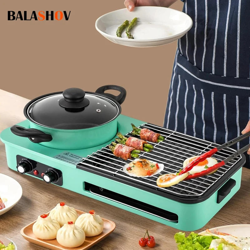 Parrillas eléctricas multifuncionales, sin humo 3 en 1, olla caliente para barbacoa de estilo coreano, máquina de cocina múltiple, bandeja para hornear eléctrica antiadherente
