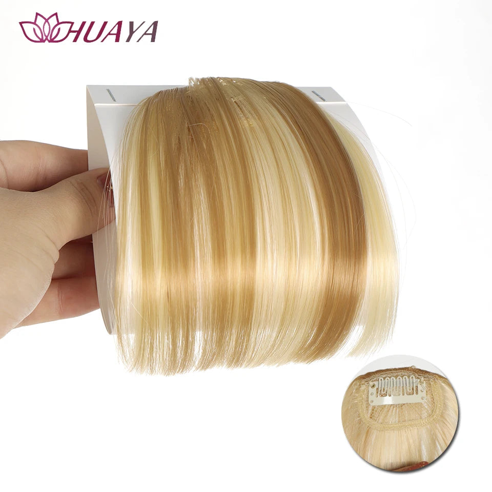 HUAYA-flequillo de aire sintético para mujer, pelo falso corto Natural, Invisible, sin costuras, extensiones de cabello frontal