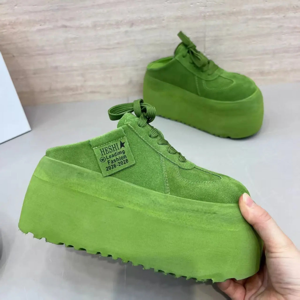 Pantuflas de Plataforma de Cuero Suave para Mujer, Primavera 2026, Talla Pequeña, para Uso en Exteriores, con Suela Gruesa y ...