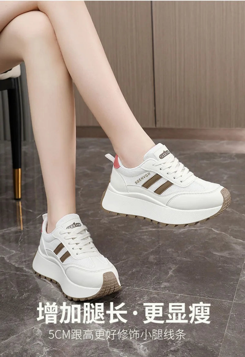 Zapatillas de deporte para mujer, calzado informal transpirable de malla, zapatos de tenis a la moda, zapatos de plataforma con aumento de altura para mujer, zapatos deportivos nuevos 2025