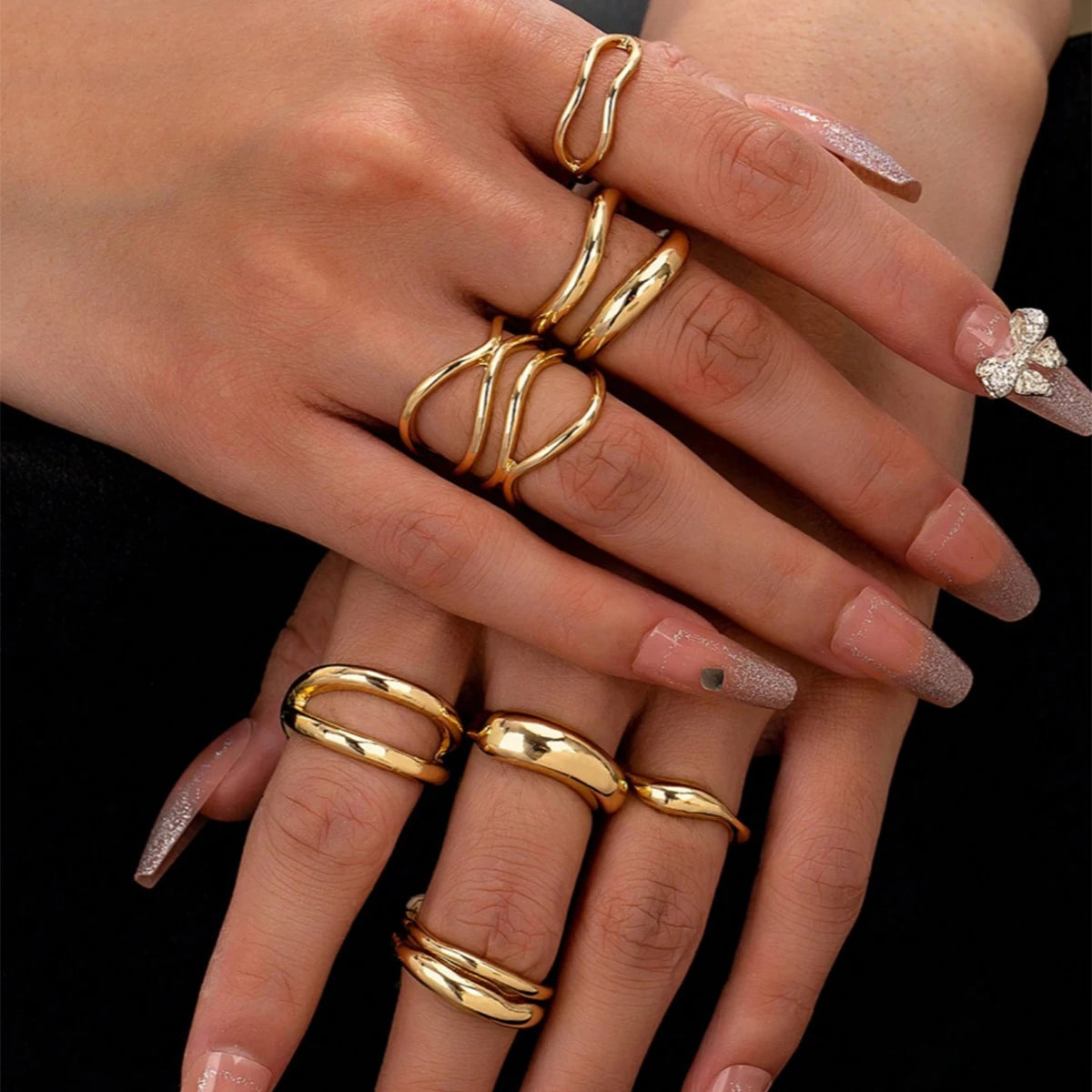 7 unids/set de anillos gruesos de Metal de Color dorado para mujer, anillos cruzados minimalistas, anillo minimalista apilable apilado judío para mujer