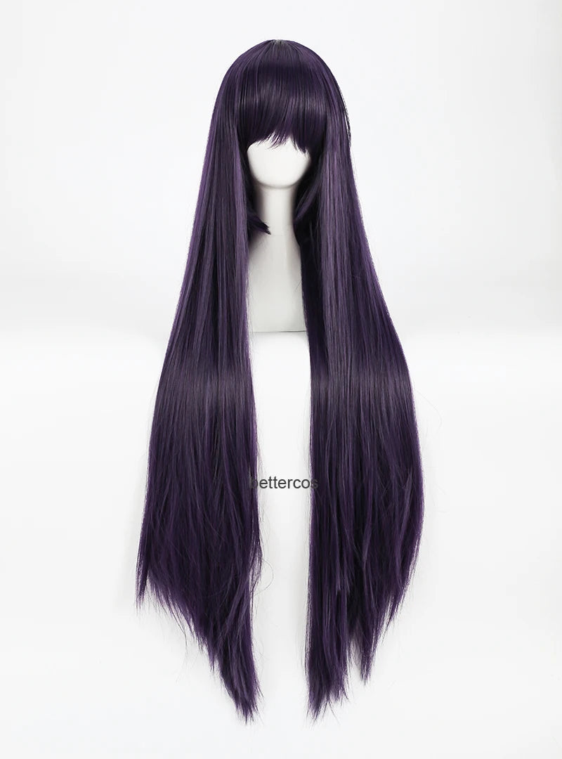 Inu x Boku SS Ririchiyo Shirakiin Riricho pelucas de Cosplay 100CM de largo púrpura negro peluca de pelo sintético resistente al calor + gorro de peluca