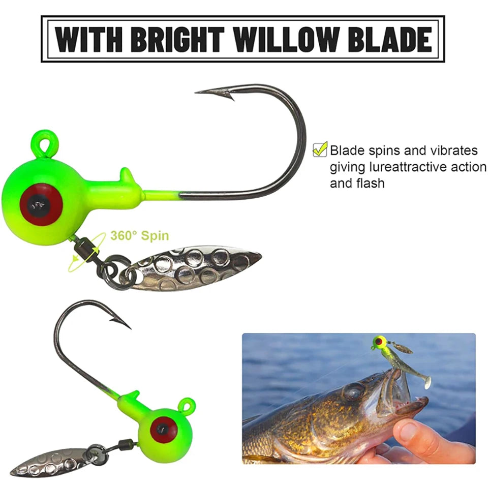 Cabezas de jig para pesca en agua dulce, señuelos, cabezas de jig con ojo, 20 unidades, anzuelos pintados, jigs de pesca para lubina/crappie, 1/8, 3/16, 1/4, 3/8 oz