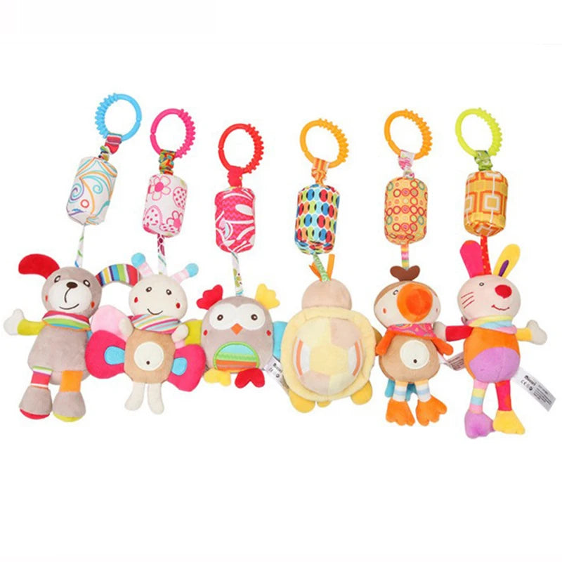 Sonajeros colgantes sensoriales para bebé, juguete de aprendizaje suave, cochecito de animales de peluche, cama de coche infantil, cuna con mordedor para bebés y niños pequeños