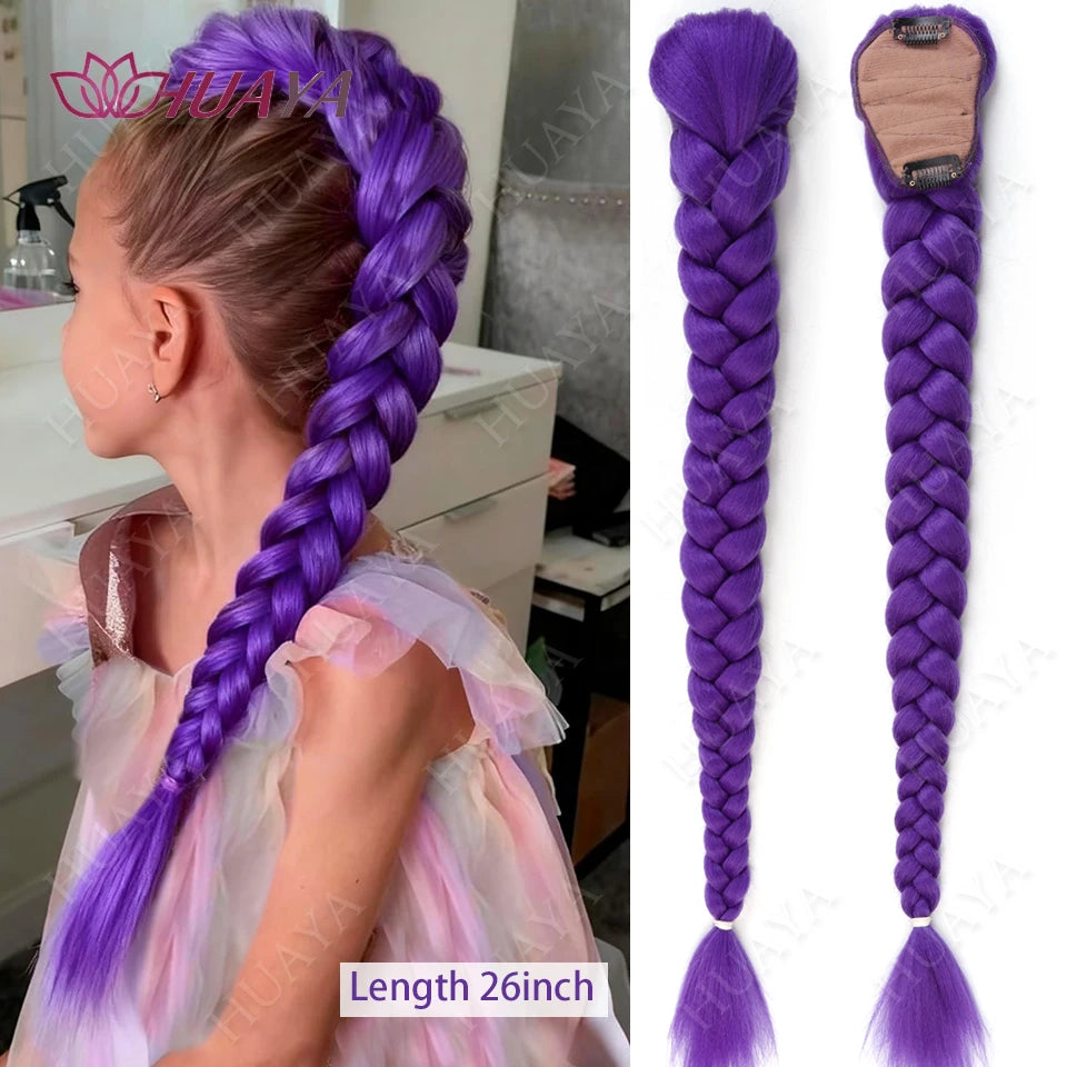 Cola de Caballo de pelo morado trenzado sintético, disfraz de Rumi, cola de caballo larga con banda de goma y Clips para niños y niñas, Navidad