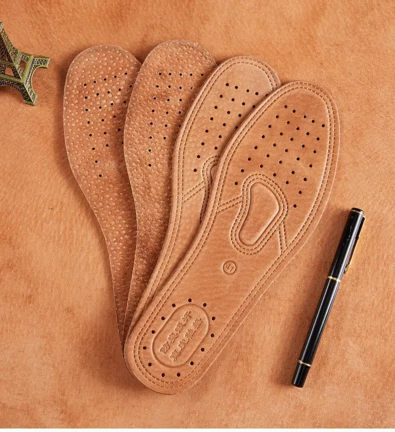 1 par de plantillas de piel de vaca para zapatos de hombre, desodorante cómodo, plantilla de cuero informal, pies, suela de zapato plana de cuero genuino de calidad