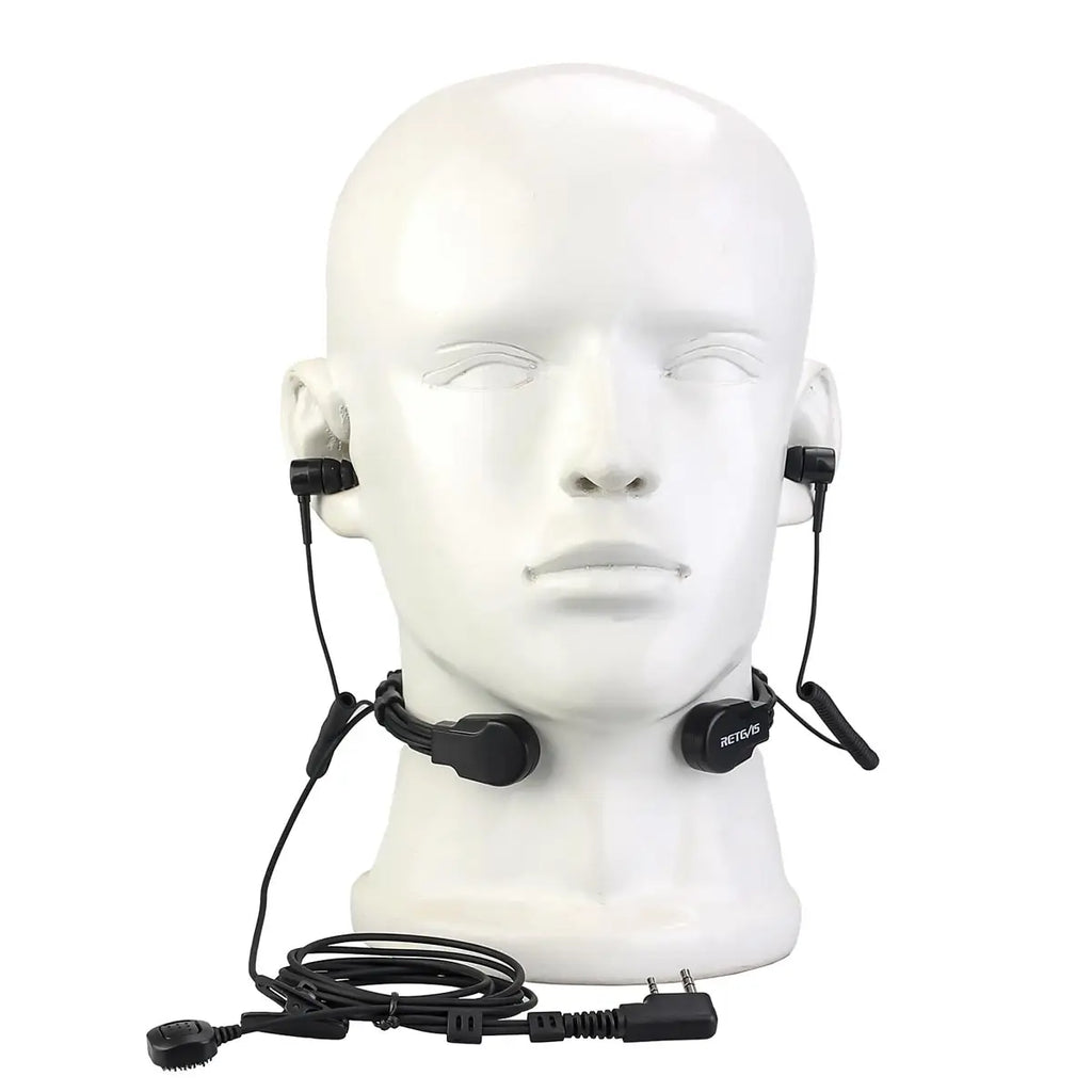 Retevis ETK007 Micrófono de garganta ajustable con PTT de dedo para Baofeng UV-5R Estilo Kenwood Doble aguja Incluye dos auriculares