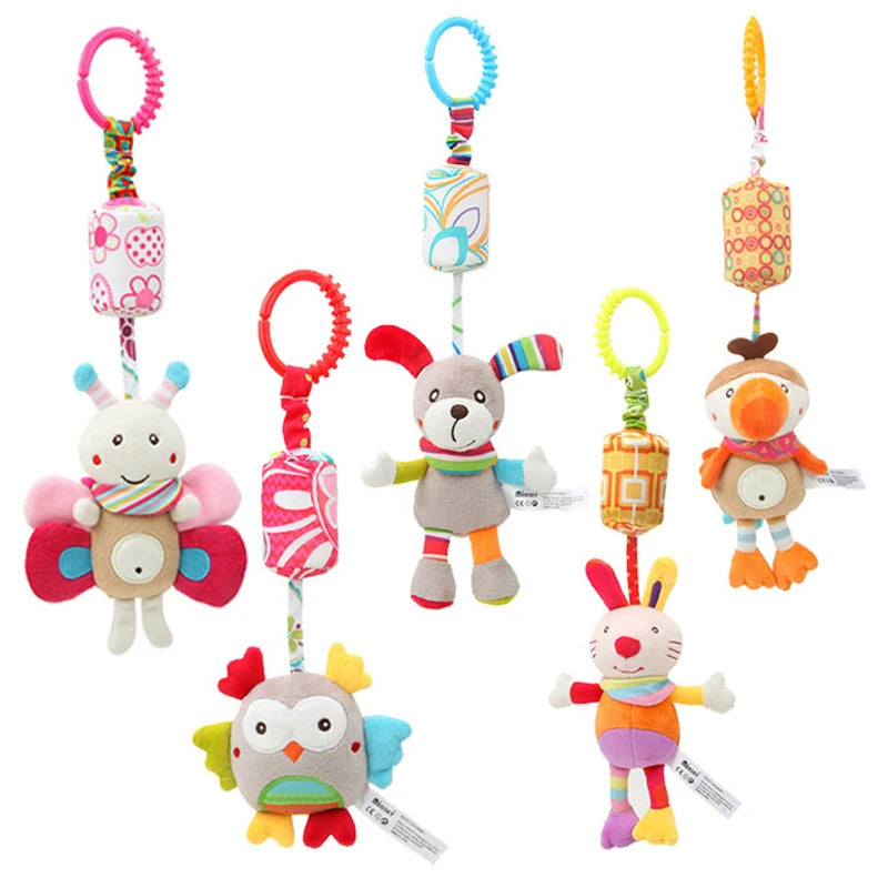 Sonajeros colgantes sensoriales para bebé, juguete de aprendizaje suave, cochecito de animales de peluche, cama de coche infantil, cuna con mordedor para bebés y niños pequeños