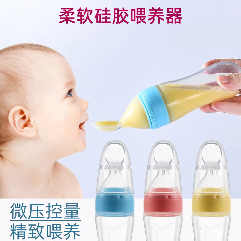 Biberón exprimidor de silicona para bebé, cuchara de entrenamiento para recién nacido, alimentador de suplemento alimenticio de cereales infantil, vajilla segura Bbay