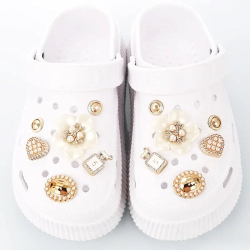 12 Piezas de Decoraciones Desmontables de Acrílico con Perlas y Flores para Zapatos, Estilo DIY con Agujero Pequeño, Accesorio de Joyería Removible para Calzado