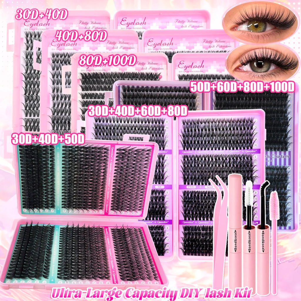 Kit de extensión de pestañas DIY, grupos de pestañas individuales de 9-16mm con unión y sello, pestañas naturales tenues