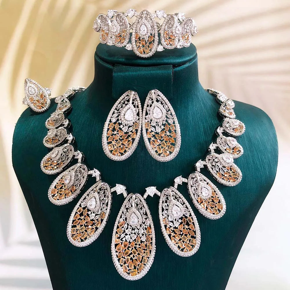 GODKI Nuevo Conjunto de Joyería de Alta Gama con Circonita Azul India para Mujer, Set de Collar y Pendientes para Boda, Collar Nupcial de Circonita Cúbica Estilo Dubái 2026