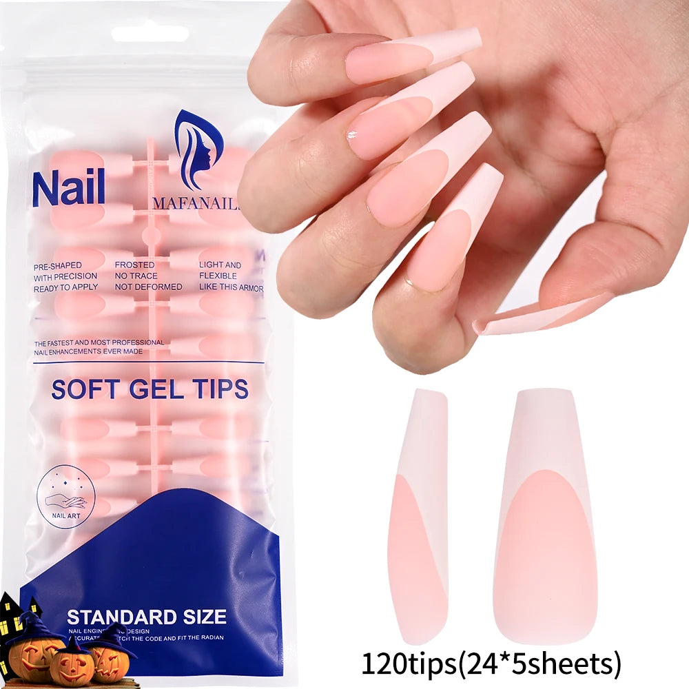 120 Uñas Acrílicas Francesas Cuadradas Medianas y Largas, Uñas Postizas Francesas de Cobertura Completa para Mujer, Uñas Postizas de Diferentes Tamaños