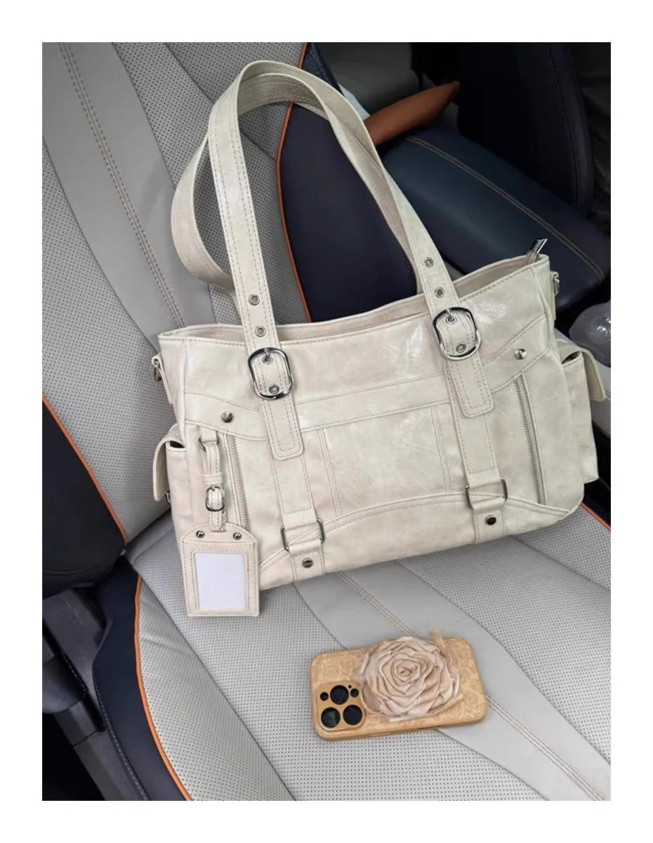 Bolso de mano con tachuelas Vintage para chica, bolso de hombro de gran capacidad con textura de cuero para mujer, bolso cruzado de viaje de estética Y2k