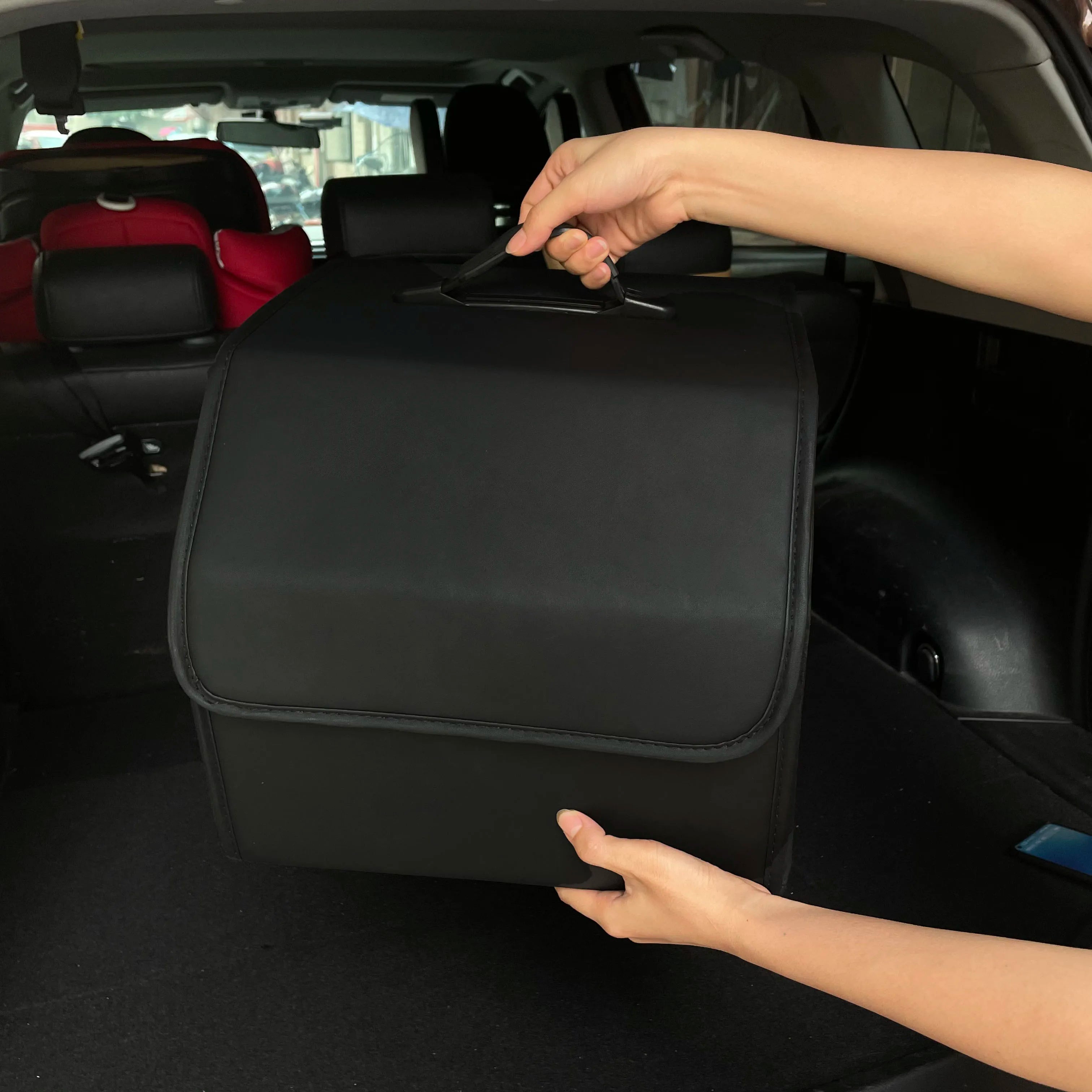 Caja de almacenamiento de cuero PU, organizador de almacenamiento de maletero de coche plegable multiusos, organizador de maletero de coche, accesorios para guardar y ordenar