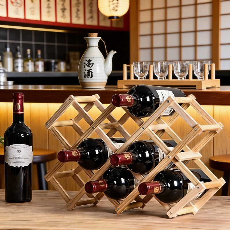 Estante de Madera Plegable para Almacenamiento de Vino, para 3-10 Botellas, Fácil de Montar, Apilable, para Organización del Hogar, Bar, Cocina o Bodega