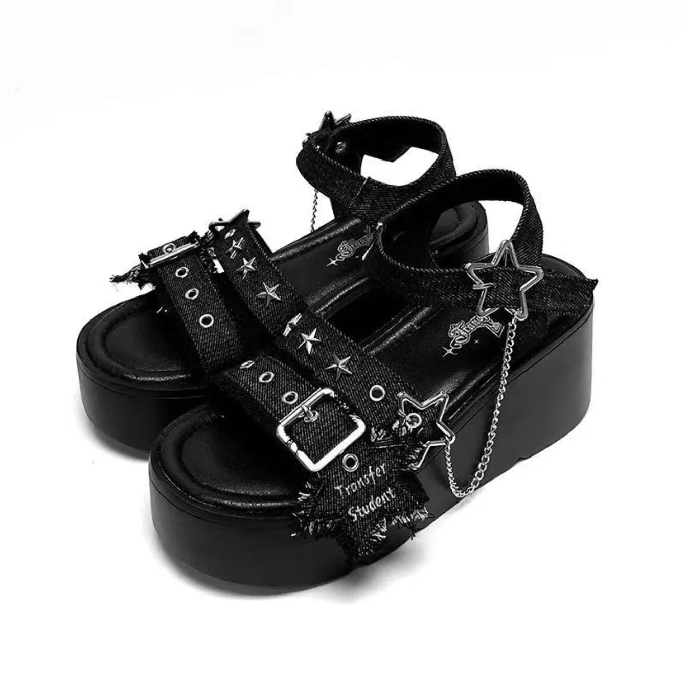 Sandalias De plataforma con hebilla a la moda para Mujer, zapatos góticos De verano con decoración De cadena, Sandalias De Tacón De Cuña con parte inferior gruesa, Sandalias De Mujer