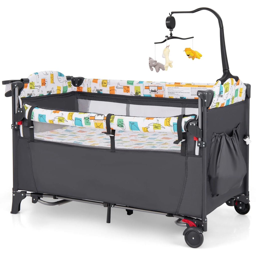 DORTALA-cuna 5 en 1 para bebé, cama para dormir, portátil, paquete y juego, gris