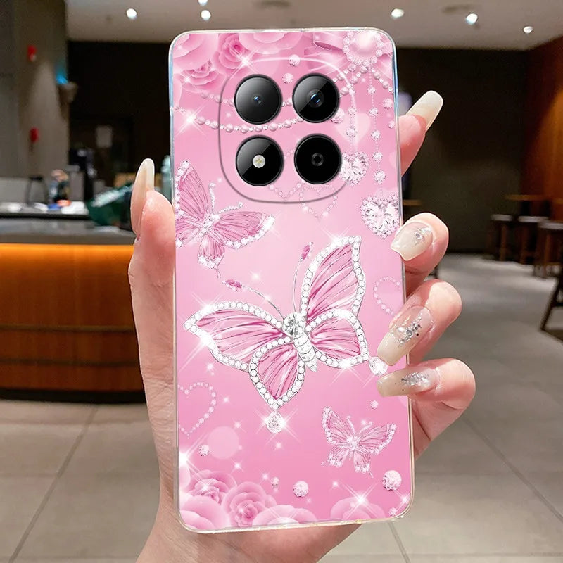 Funda para Teléfono Xiaomi Redmi Note 15 Pro 4G, Carcasa Protectora con Diseño de Lazo de Mariposa, Transparente, de Silicona TPU Suave